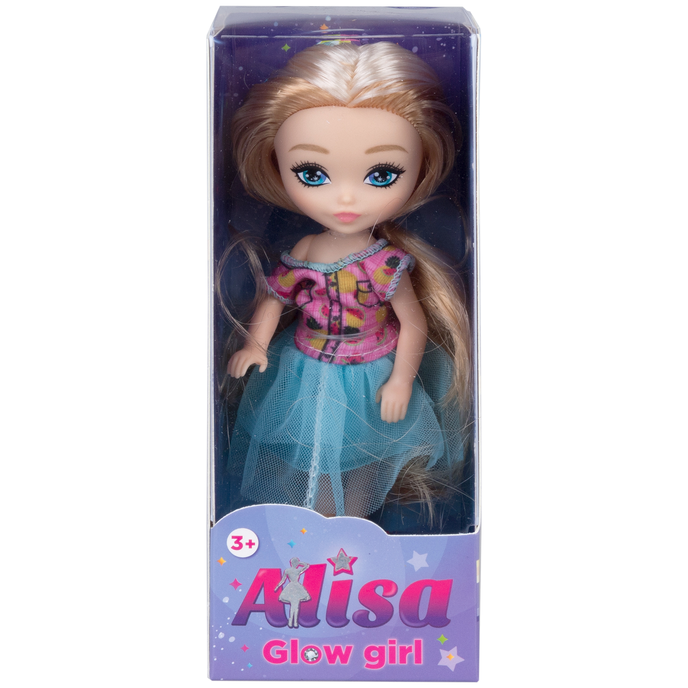 Кукла для девочки Alisa glow girl 1TOY мини c разноцветными волосами гнущиеся колени в голубой юбке 15 см Т25195-3 - фото 2