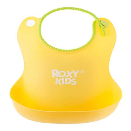 Нагрудник ROXY-KIDS для кормления мягкий с кармашком и застежкой цвет желтый