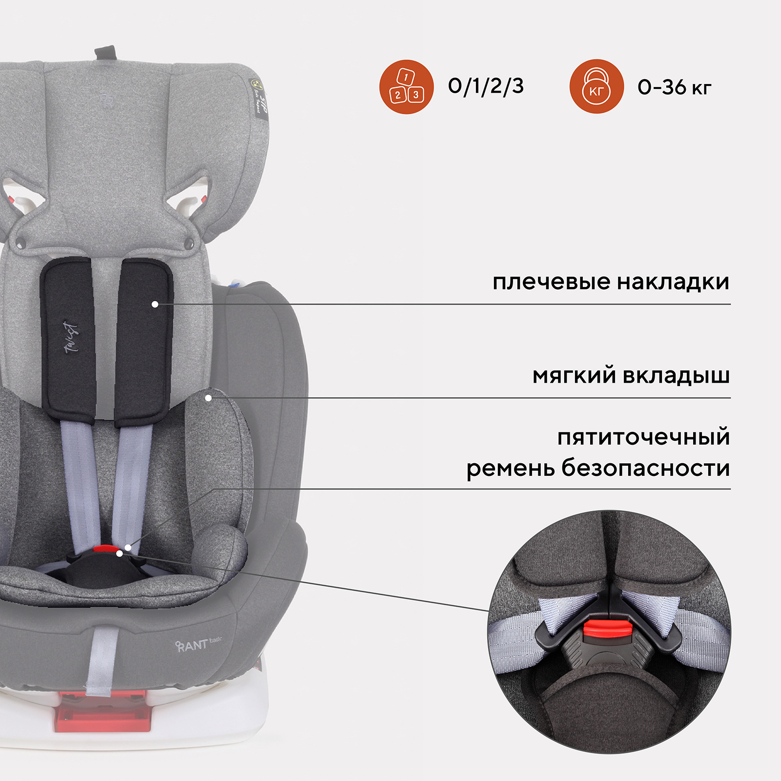 Автокресло Rant Basic Twist isofix Grey группа 0+-1-2-3 0-36 кг - фото 9