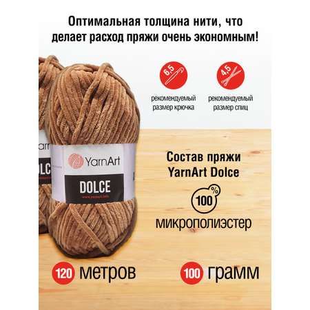 Пряжа для вязания YarnArt Dolce 100 гр 120 м микрополиэстер пушистая плюшевая 5 мотков 765 светло-коричневый