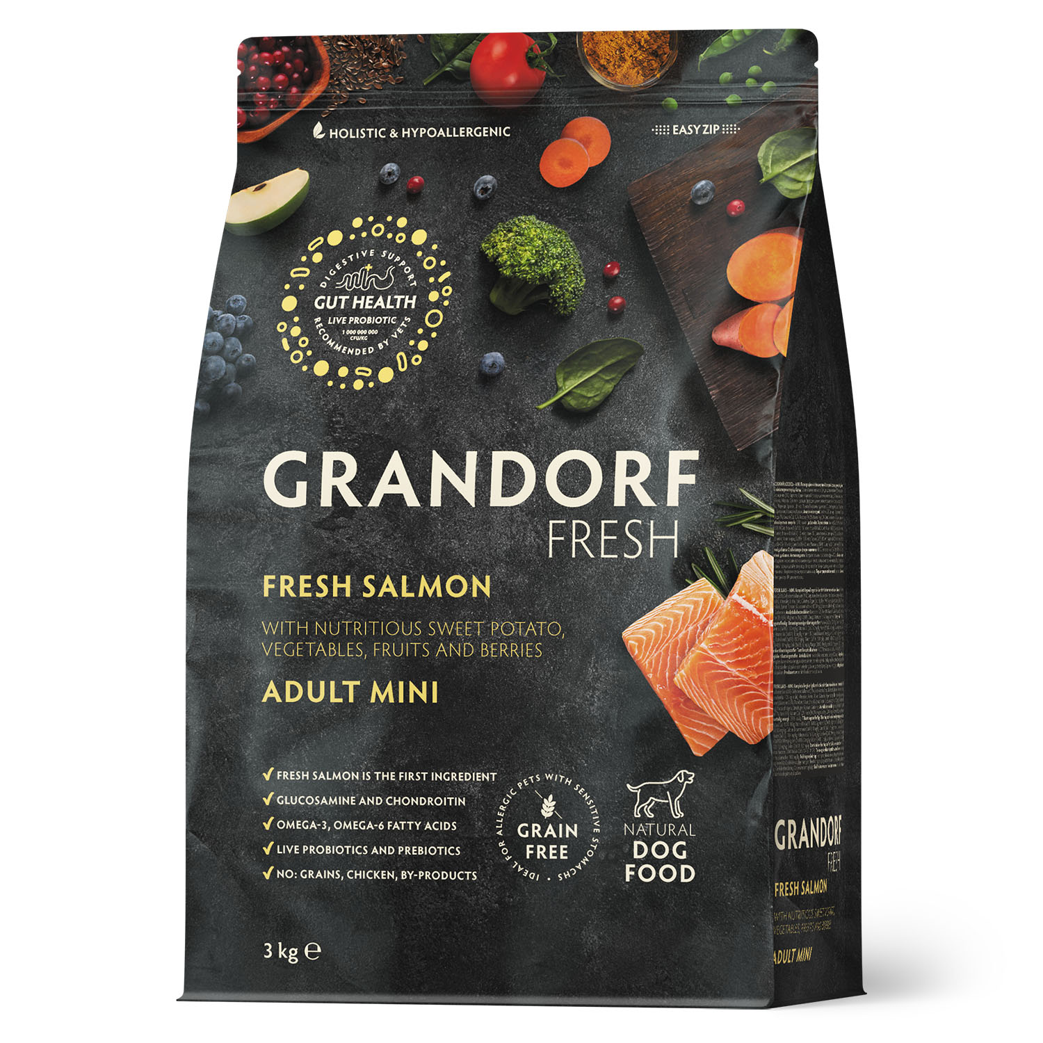 Корм для собак GRANDORF FRESH Fresh Adult Salmon/Sweet Potato мелких пород Свежее филе лосося 3кг беззерн с жив пробиотиками - фото 1