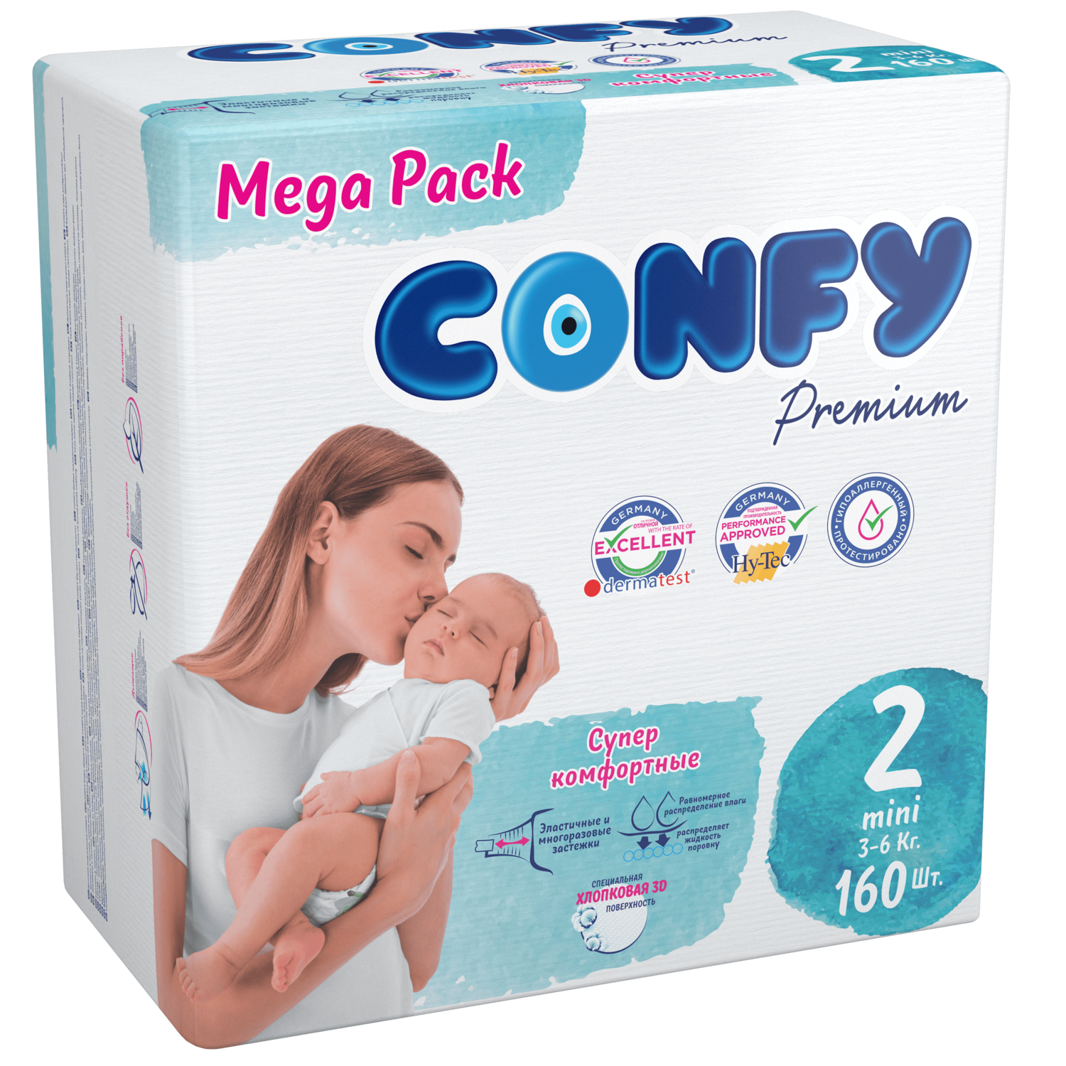 Подгузники детские CONFY Premium Mini размер 2 3-6 кг Mega упаковка 160 шт CONFY - фото 2