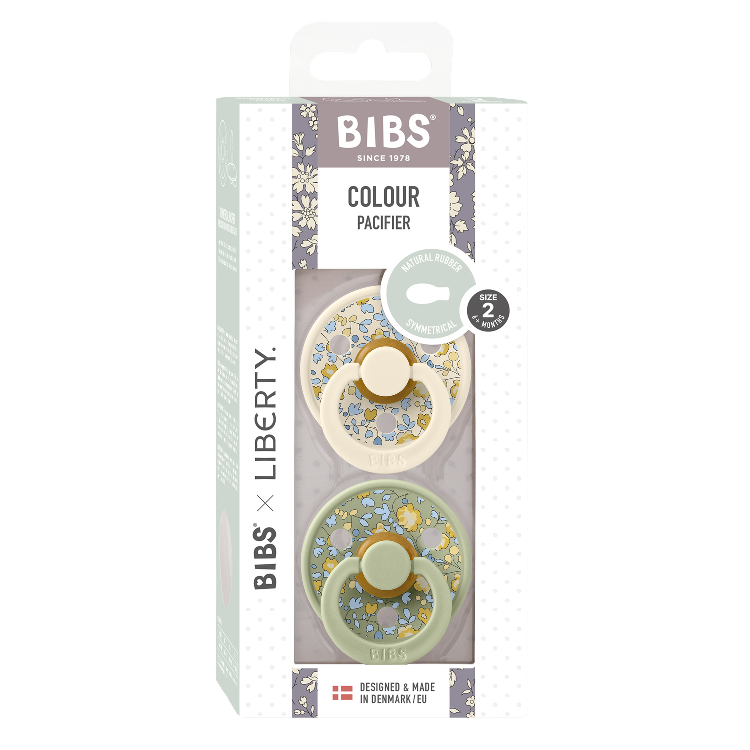 Набор 2 шт. Соска-пустышка BIBS Liberty Colour Symmetrical Eloise Ivory/Sage 6+ месяцев - фото 2