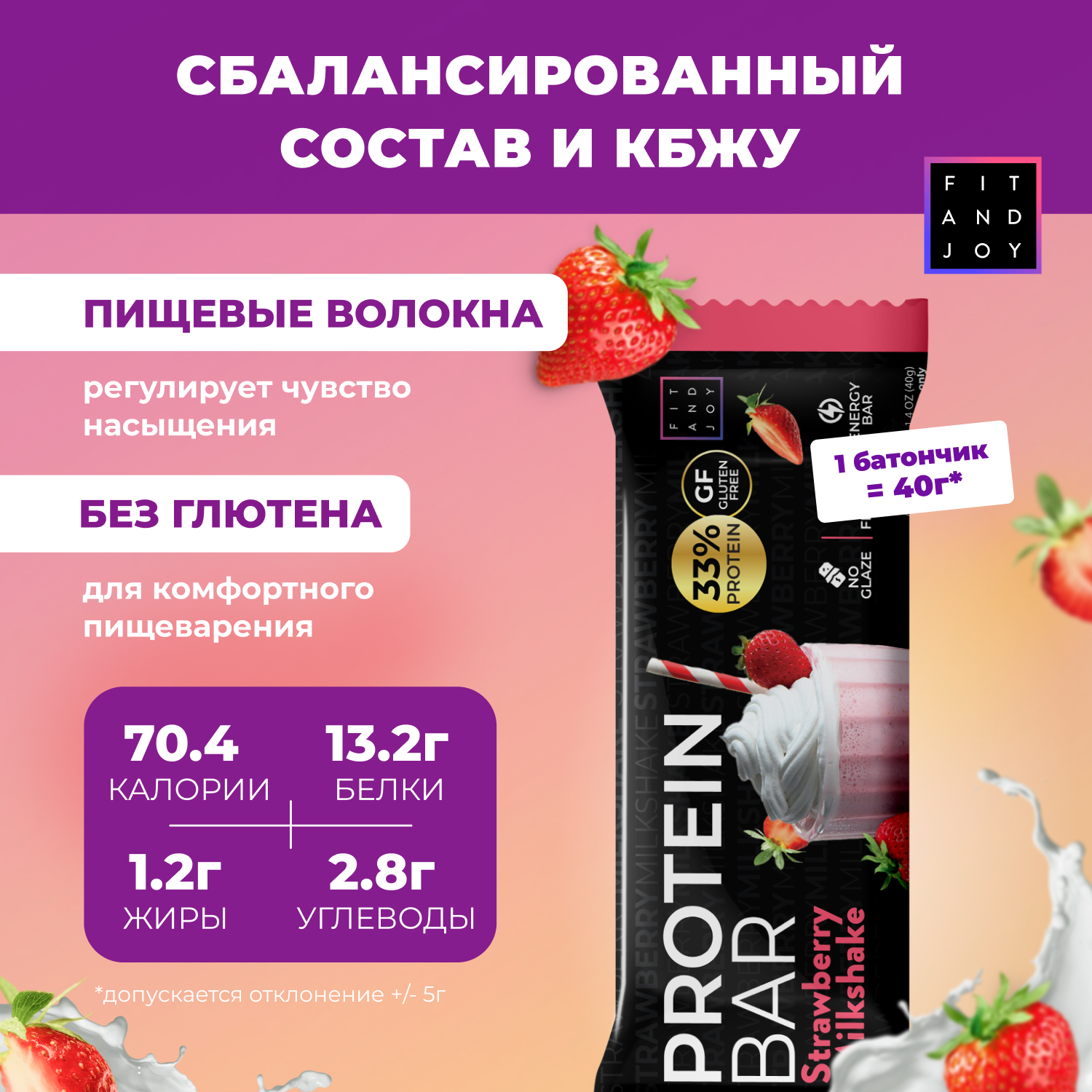 Протеиновый батончик FIT AND JOY Без глазури 16шт х 40 гр - фото 4