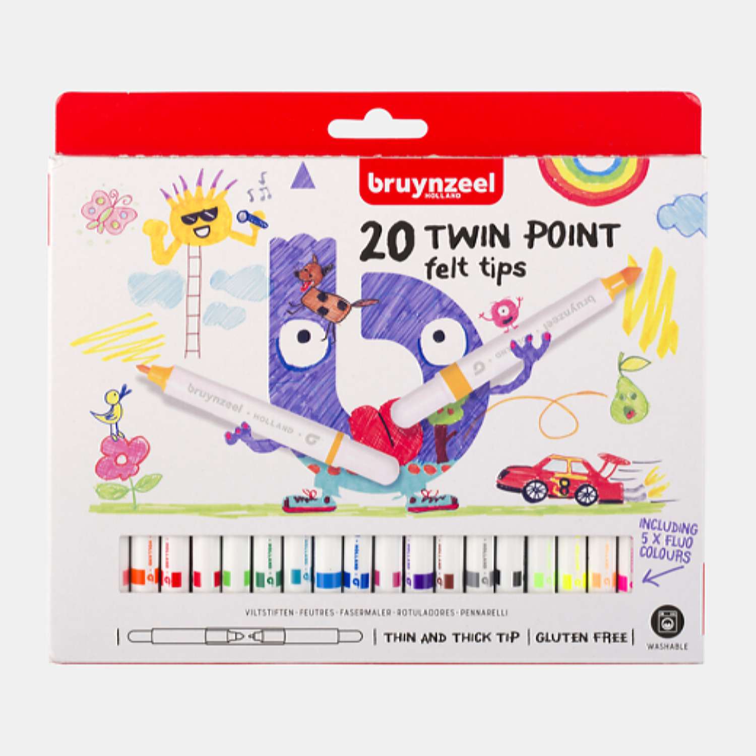 Набор фломастеров BRUYNZEEL Kids Twin Point средний/тонкий наконечник 20 цветов в картонной упаковке - фото 1