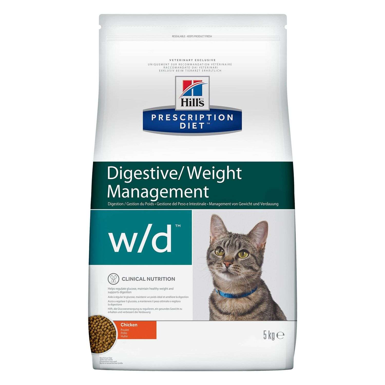 Корм для кошек HILLS 5кг Prescription Diet w/d Digestive/Weight Management при сахарном диабете с курицей сухой - фото 1