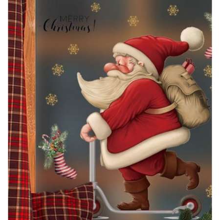 Наклейка Sima-Land пластик интерьерная цветная «Дедушка Мороз на самокате» 30х45 см