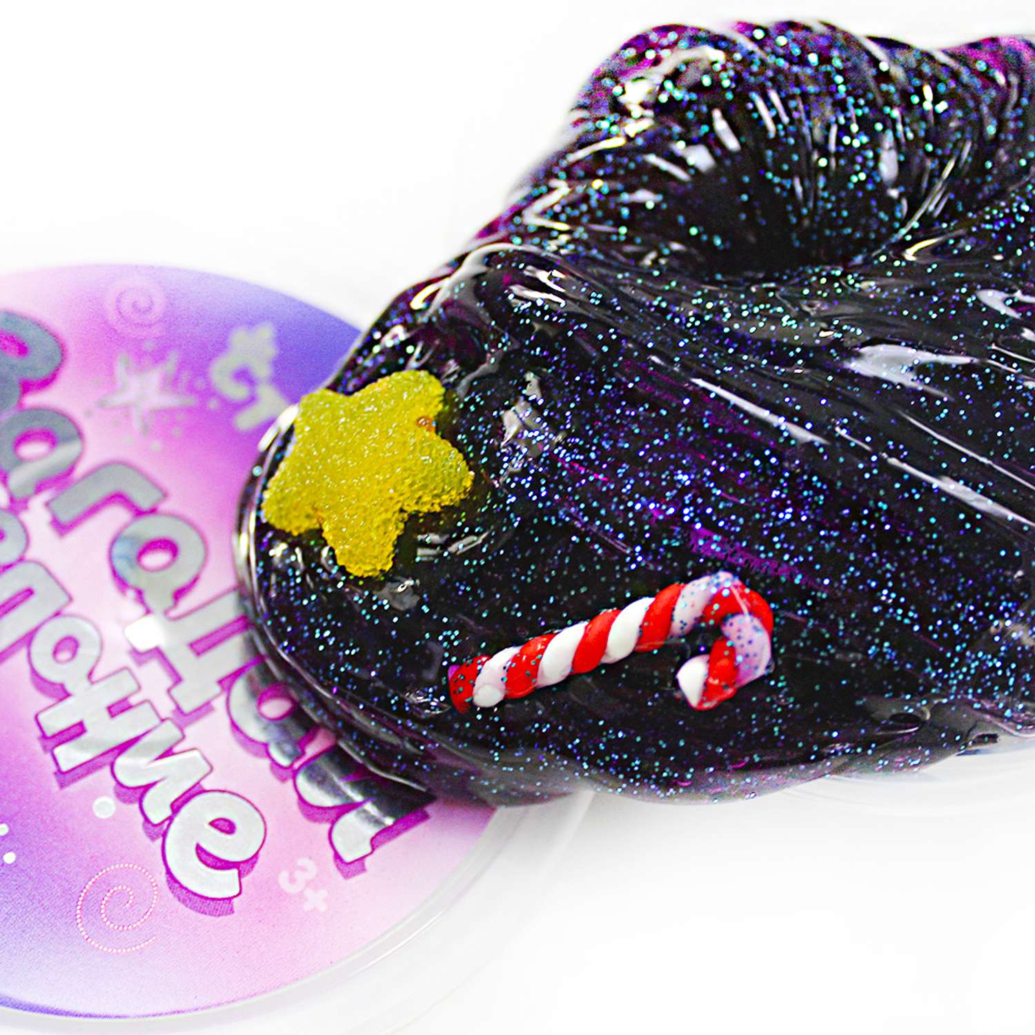 Слайм Слайм Стекло Фиолетовый с бирюзовыми блестками Новогодние шармики - фото 3