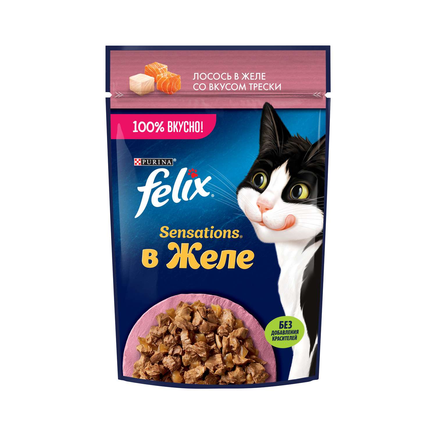 Корм для кошек Felix 75г Sensations для взрослых кошек с лососем и треской желе - фото 2