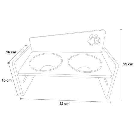 Регулируемая по высоте Kami Concept двойная миска для кошек и собак на деревянной подставке 2х300 мл