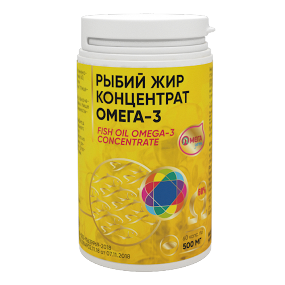 Рыбий Жир ОМЕГАДЕТИ Концентрат Омега-3 60% 60 капсул по 500 мг - фото 1