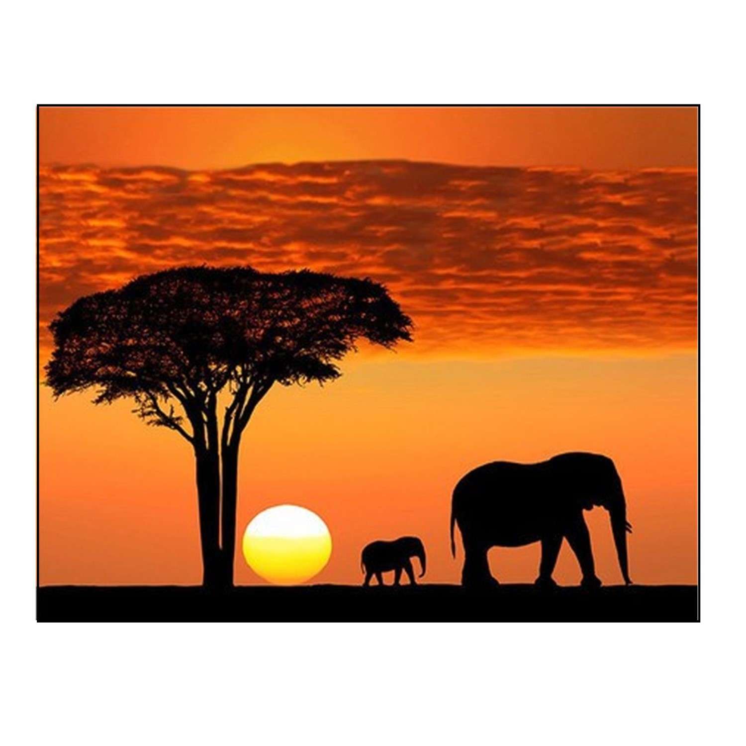 Алмазная мозаика Seichi Силуэт слонов на закате 40х50 см - фото 2