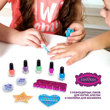 Набор детской косметики BONDIBON Eva Moda Лаки для ногтей 5 цветов с аксессуарами