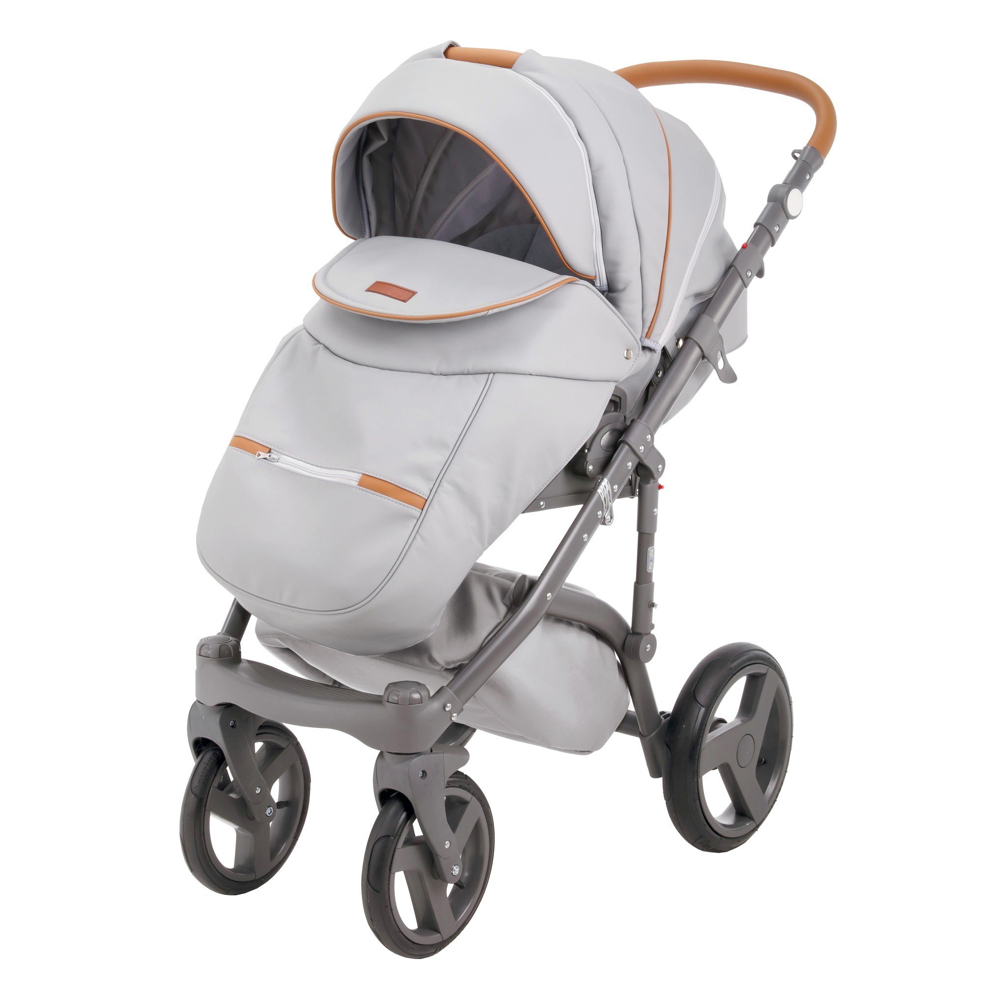 Коляска 2в1 BeBe-mobile Ravenna Deluxe V201 Светло-серая кожа+Карамельная кожаная отделка - фото 2