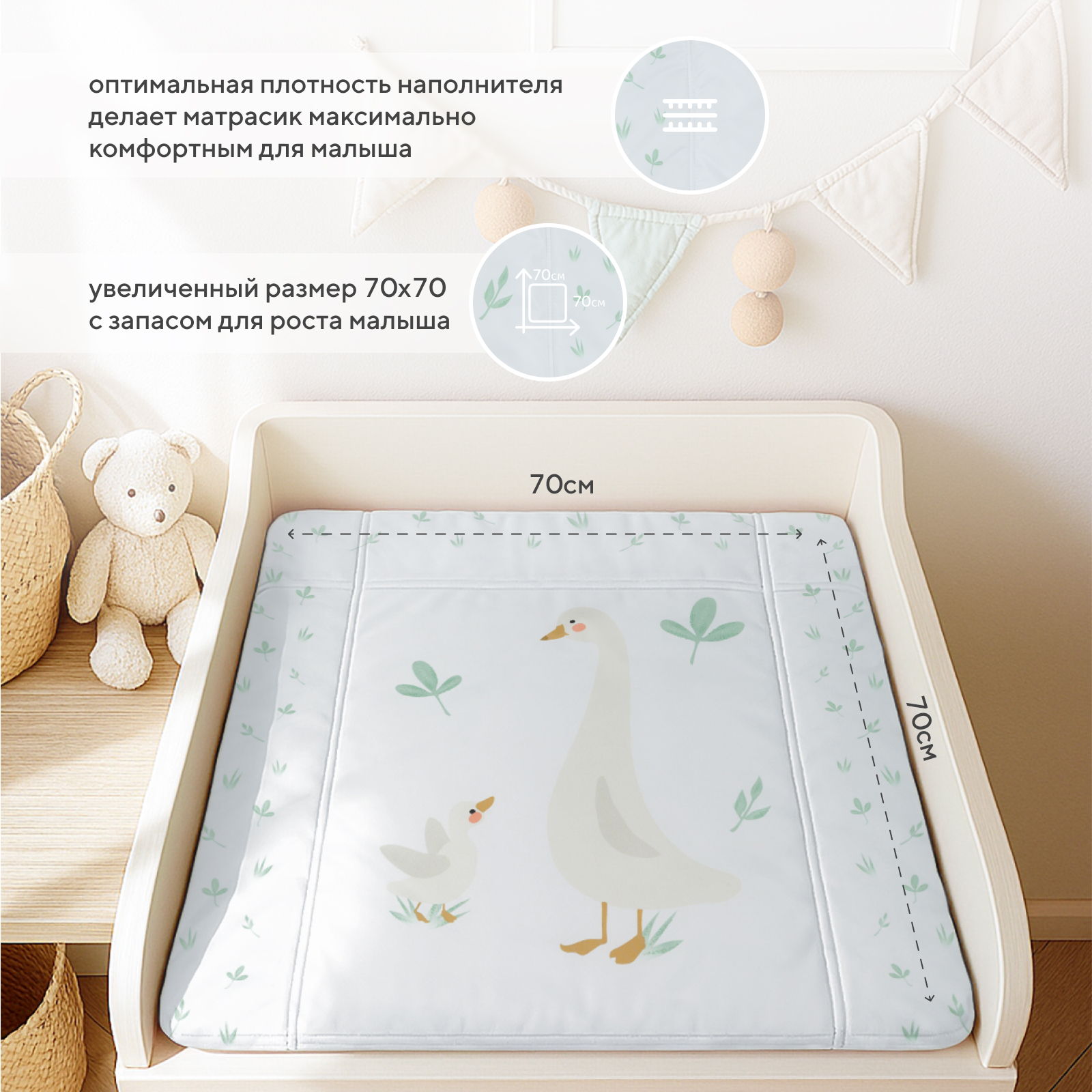 Пеленальный матрасик Rant Goose White 70х70 - фото 4