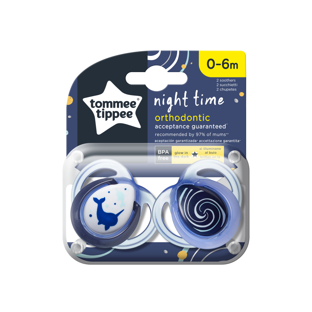 Пустышка Tommee tippee силиконовая ночная Night Time 0-6 мес. 2 шт. - фото 1