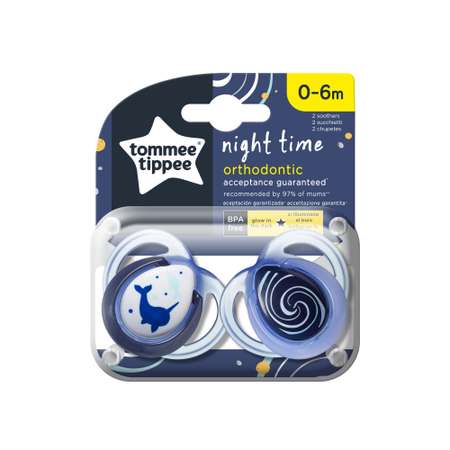 Пустышка Tommee tippee силиконовая ночная Night Time 0-6 мес. 2 шт.