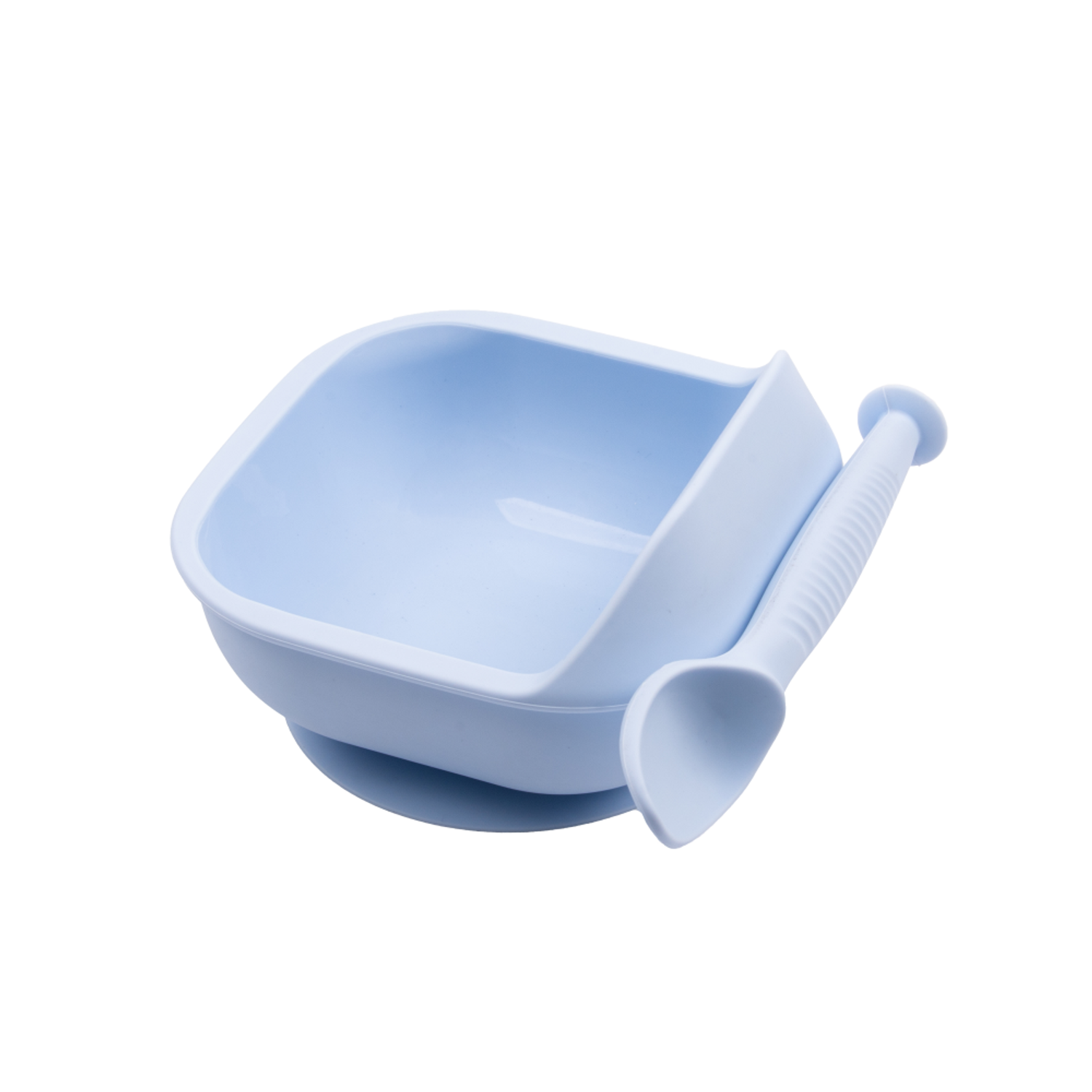 Набор детской посуды iSюминка Силиконовая тарелка на присоске и ложка Голубая - фото 1