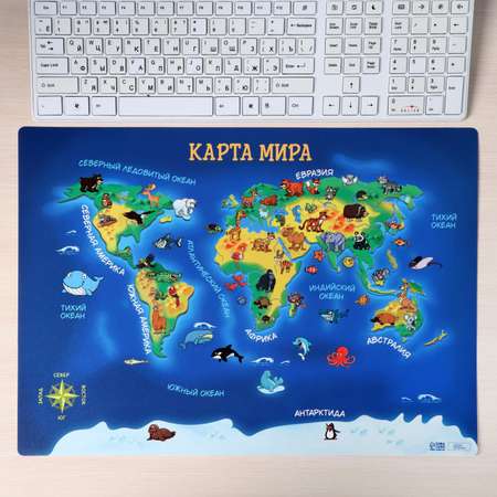 Накладка на стол Calligrata пластиковая А3 460 х 330 мм «Карта мира» 430 мкм обучающая