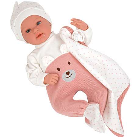 Кукла пупс Arias elegance mies реборн мягкая с звуковыми эффектами в розовой одежде с соской и пледом 45 см