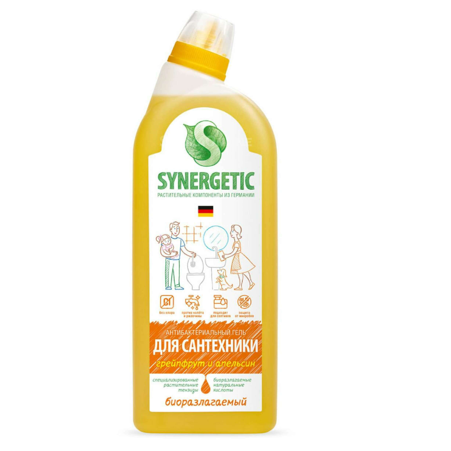 Средство для мытья сантехники SYNERGETIC 5 в 1 Грейпфрут и апельсин 0.7 л - фото 1