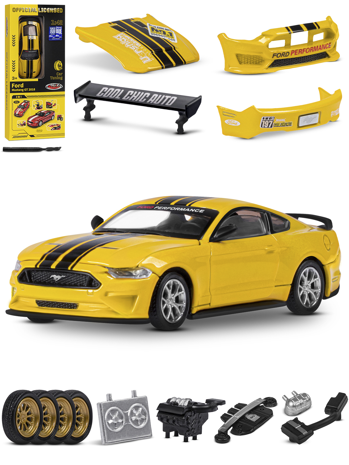 Автомобиль AUTODRIVE Ford Mustang Сборная модель 1:42 желтый JB1251639 - фото 7