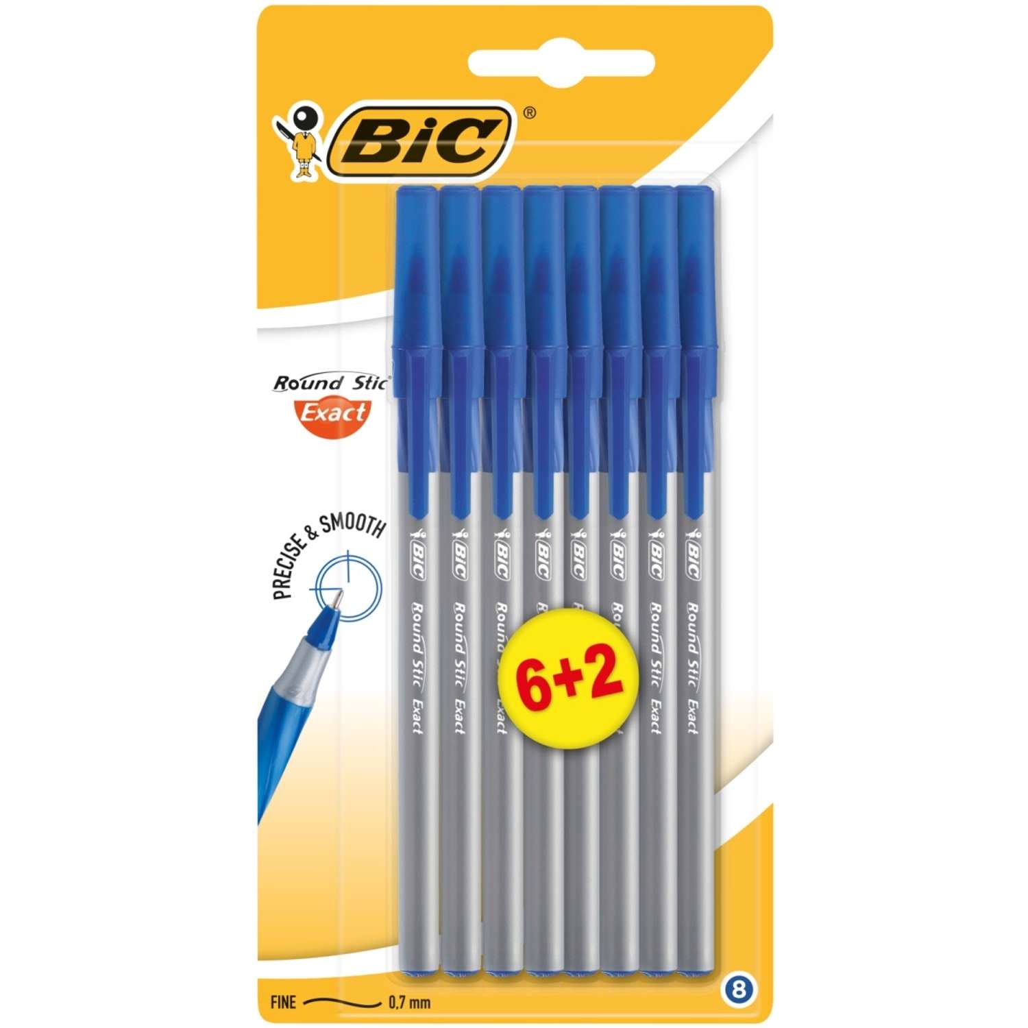 Ручка шариковая BIC Round Stic Exact синий 6+2 шт - фото 1