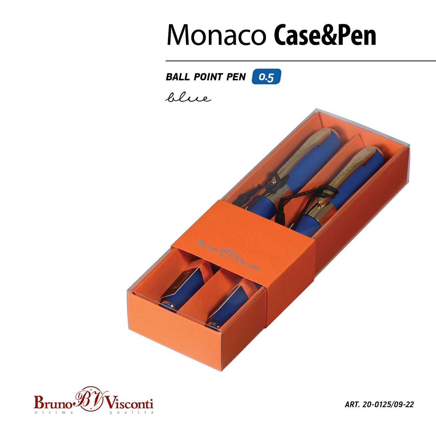 Набор из 2-х шариковых ручек Bruno Visconti Monaco ярко-синий корпус оранжевая коробка - фото 2