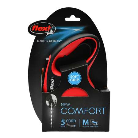 Рулетка Flexi New Comfort М трос 5м до 20кг Черный-Красный