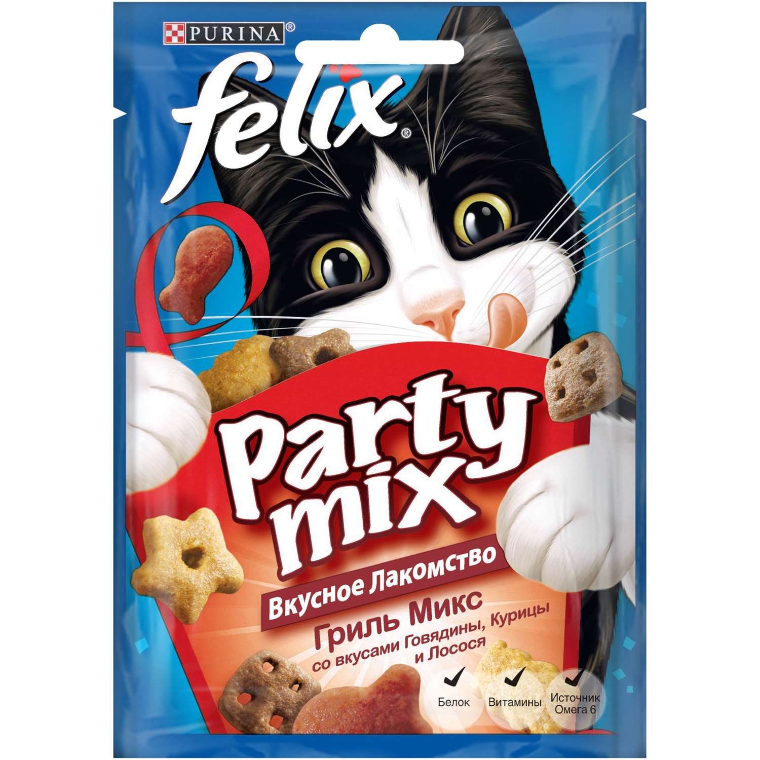 Корм для кошек Felix Party mix гриль микс со вкусами говядины курицы и лосося пауч 20г - фото 1