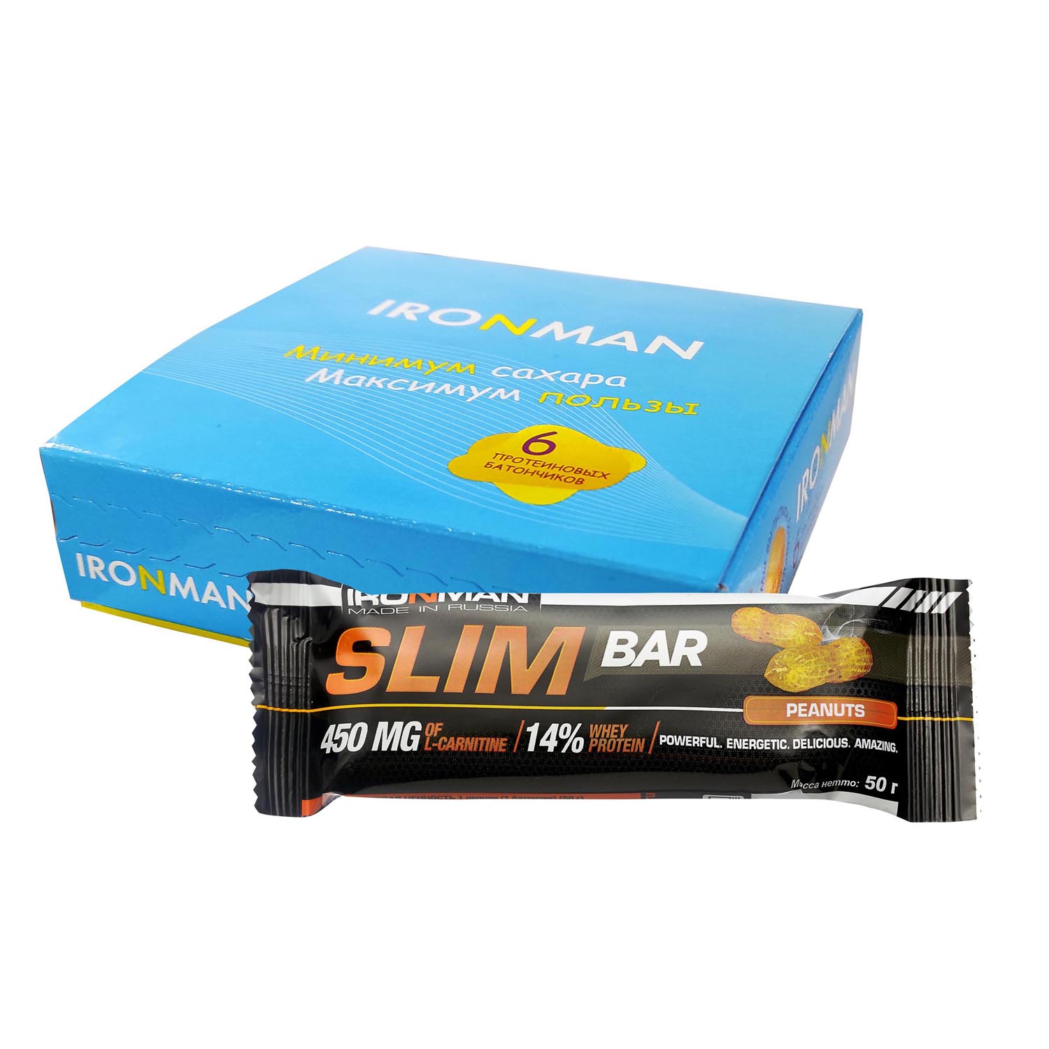 Протеиновый батончик IronMan Slim Bar орех 6*50 г - фото 1