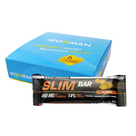 Протеиновый батончик IronMan Slim Bar орех 6*50 г
