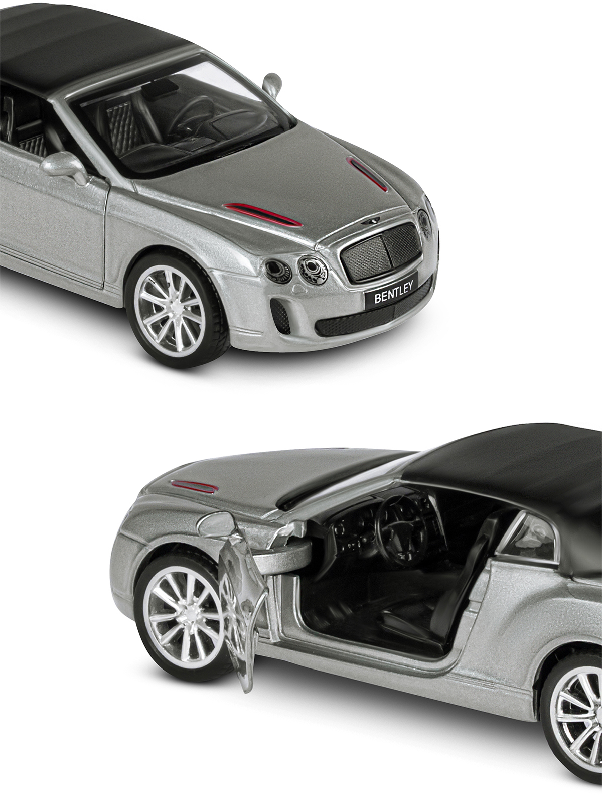 Машинка металлическая АВТОпанорама игрушка детская Bentley Supersport ISR 1:43 серый JB1251251 - фото 7