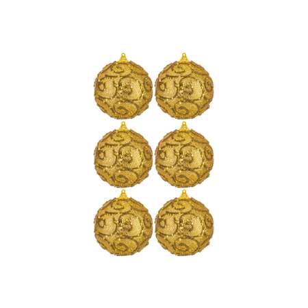 Набор Elan Gallery 6 новогодних шаров 9.5х9.5 см Вензеля золото