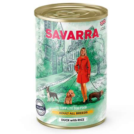 Корм для собак Savarra утка-рис консервированный 395г