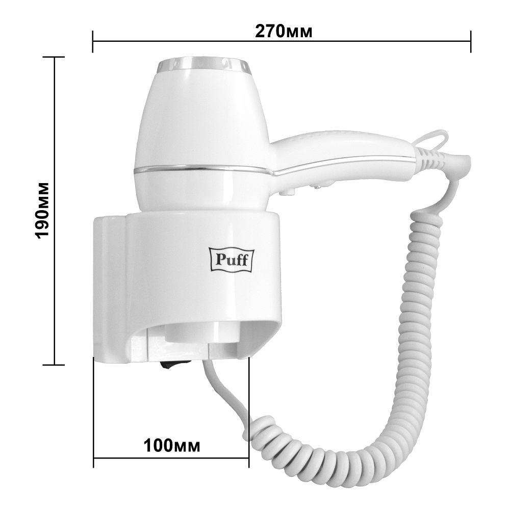 Фен для волос PUFF 1800 настенный 1405.004 - фото 9