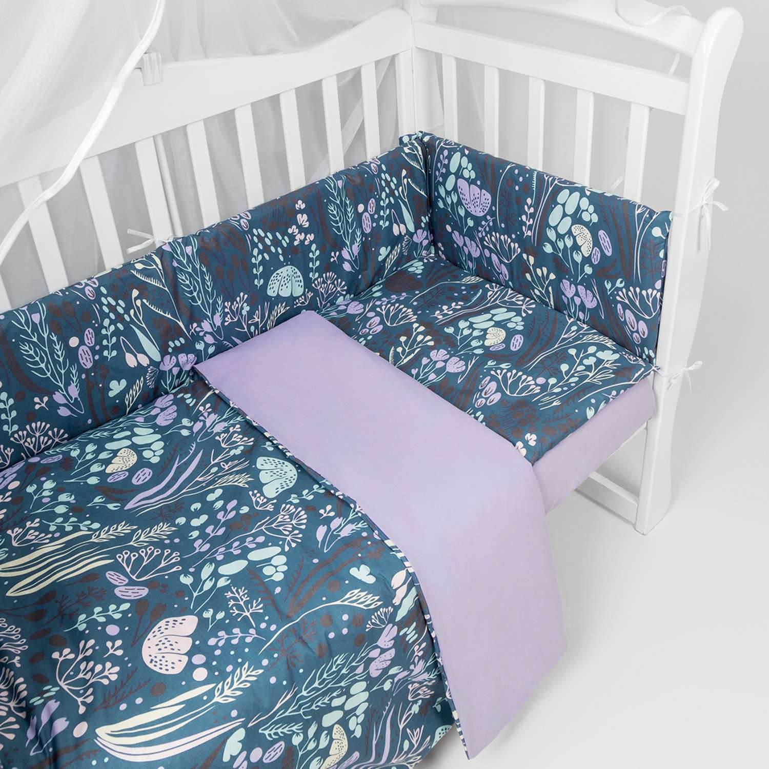 Бортик в кроватку AmaroBaby на молнии: 4 подушки AmaroBaby Flower dreams фиолетовый - фото 2