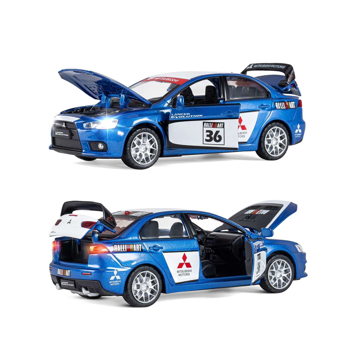 Машинка металлическая АВТОпанорама игрушка детская Mitsubishi Lancer Evolution 1:32 синий JB1251472 - фото 6