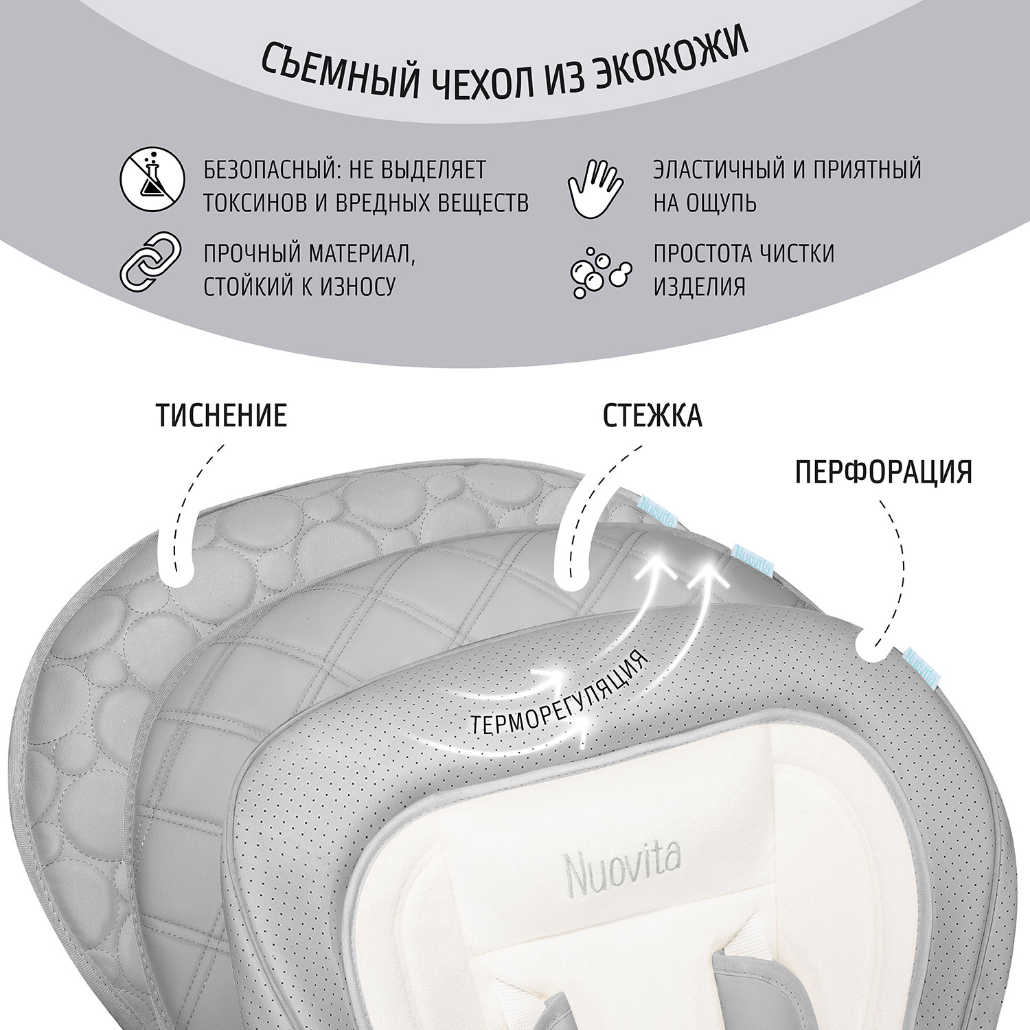 Стул-шезлонг для кормления Nuovita Tutela с перфорацией Темно-серый - фото 8