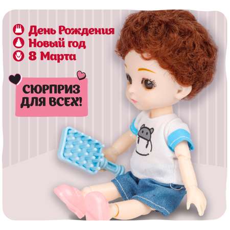 Кукла шарнирная 15 см 1TOY Alisa Kawaii mini с расчёской короткие темные кудрявые волосы