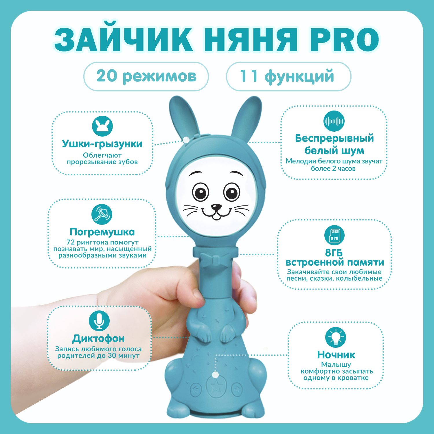 Интерактивная игрушка BertToys Зайчик Няня PRO 20 режимов - фото 2