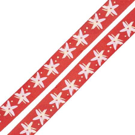 Лента Айрис атласная с рисунком упаковочная Морская звезда 15 мм 3 м красный