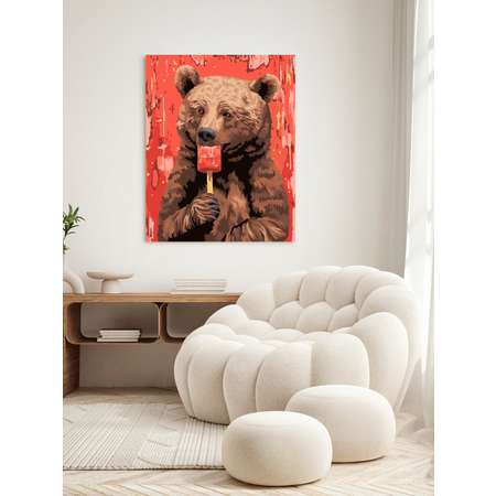 Картина по номерам Это просто шедевр холст на деревянном подрамнике 40х50 см Медведь с мороженым