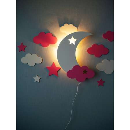 Детский ночник Рич Принт Продукт Луна на стену розовая с облаками