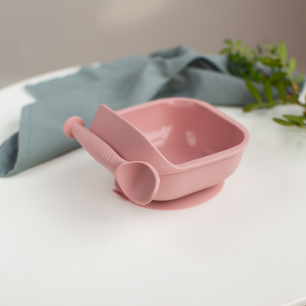 Набор детской посуды iSюминка Силиконовая тарелка на присоске и ложка Пыльная роза - фото 16