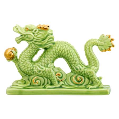 Фигурка декоративная Elan Gallery 15х4х9 см Китайский дракон зеленая с золотом