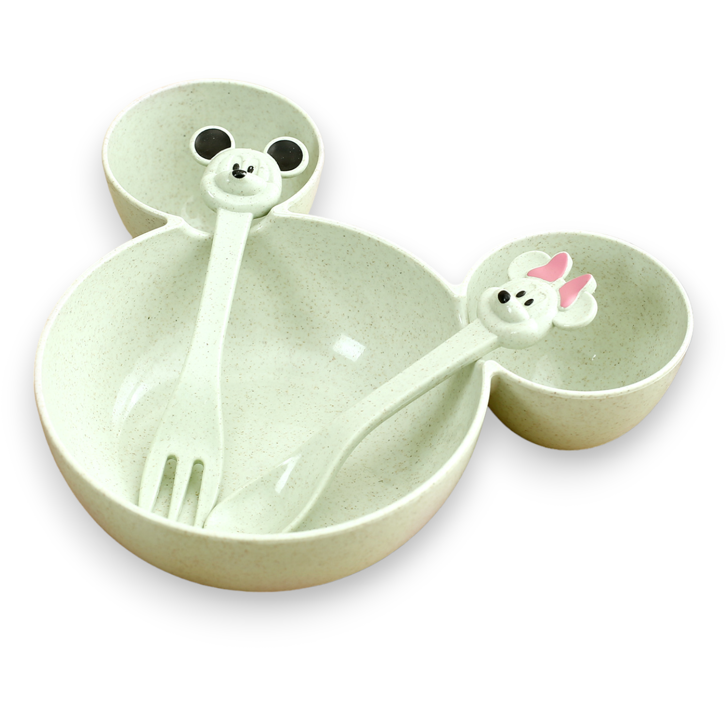 Набор детской посуды Добрый Филин Детская тарелка вилка ложка Мышонок зеленый 3 предмета - фото 1