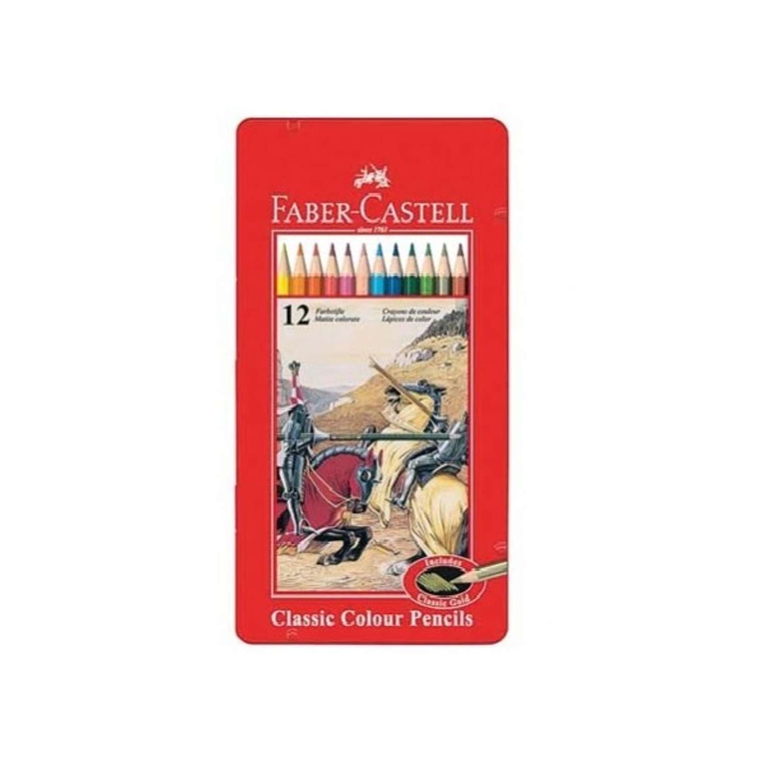 Цветные карандаши Faber Castell Рыцарь 12 шт. в металлической коробке - фото 1