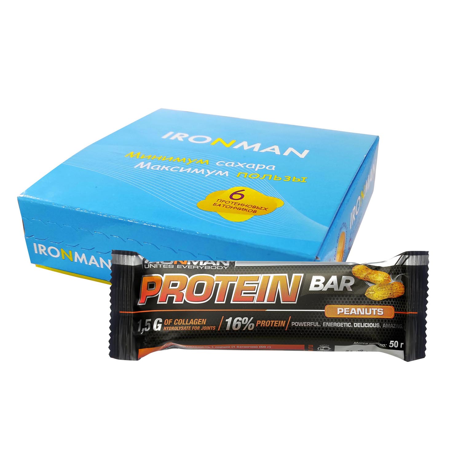 Протеиновый батончик IronMan Protein Bar орех 6*50 г - фото 1