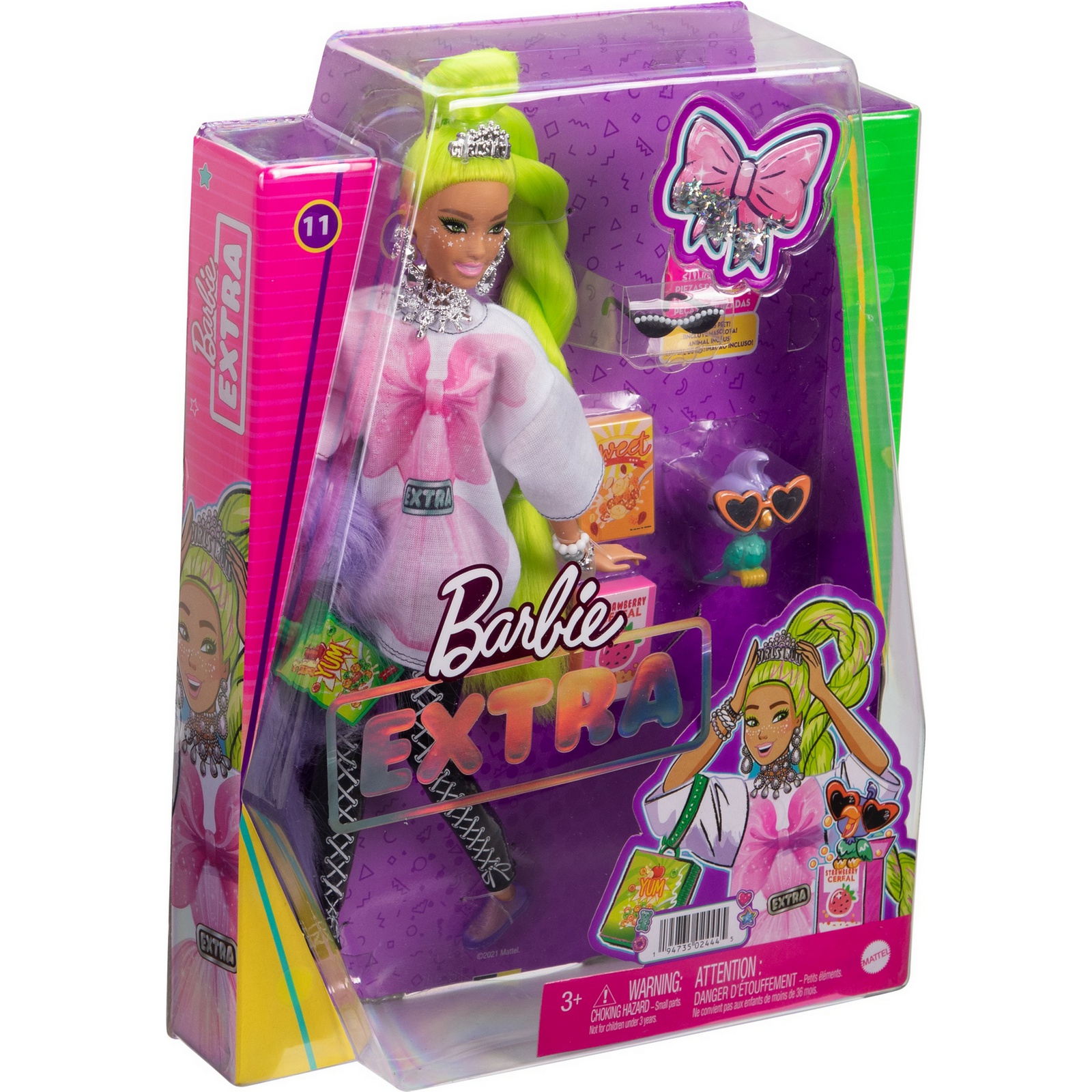 Barbie Кукла Экстра с зелеными неоновыми волосами